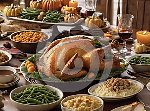 Traditional Thanksgiving Turkey Dinner with All The Sides