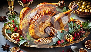 Traditional thanksgiving turkey table dinner