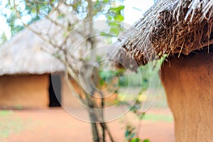 Traditional thatch roof in african village