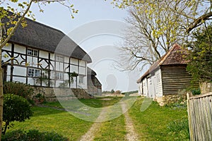 Traditional thatched cottage. Outbuildings