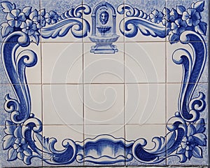 traditional tile plaque of blue tiles
