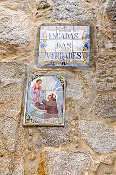 Traditional tile sign for the stairs to the Verdades district, the Stairs of Truths