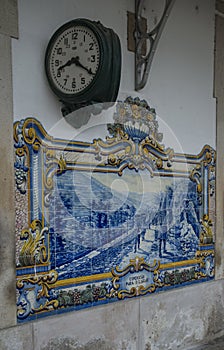 Traditional tiles in pinhao railway station, portugal