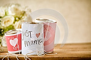 Traditional Tin Can Wedding Decorations on Table