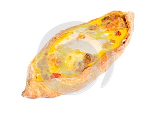 Traditional Tortilla Pide with meat and egg. Isolated on white background