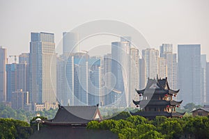 Traditional towers and Changsha skyline, Hunan, China