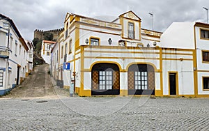 Traditional townhouse decorated with color accents, Belver, Portugal