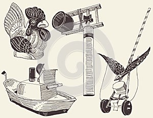 traditional toys hand draw collection vector illustration