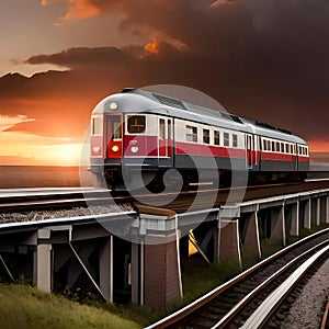 Traditional train on the tracks moving along - ai generated image