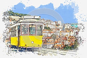 Traditional tram in Lisbon.