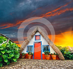 Traditional triangle house in Santana Madeira, Portugal