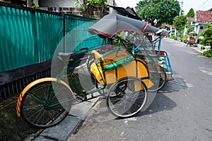 Traditional trishaw in the streets of Jogjakarta,