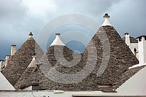 Traditional Trullo roofs in Alberobello, Puglia, Italy.