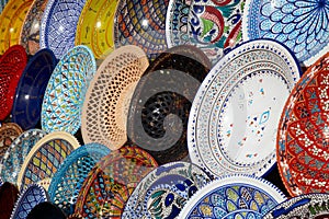 Traditional Tunisian Plates on the Bazaar photo