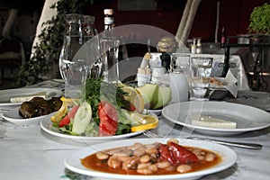 Traditional Turkish appetizer foods with raki