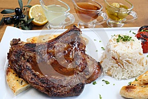 Traditional turkish beef stake with bulgur pilav