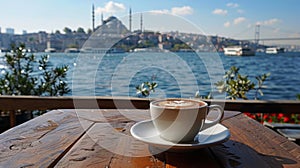 traditional Turkish coffee in a cafe on the shores of the Bosphorus, Istanbul Turkey