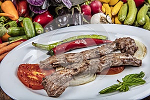Traditional Turkish Cuisine Grilled meat lamb rib Lamb Kusleme photo
