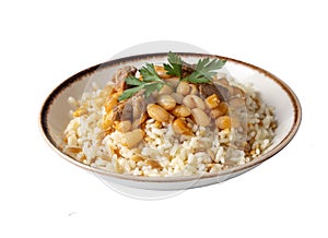 Traditional Turkish cuisine. Kuru Fasulye . Haricot Beans, rice and beans (Turkish name pilav ustu kuru fasulye