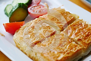Traditional Turkish Cuisine Pastries borek on a plate photo