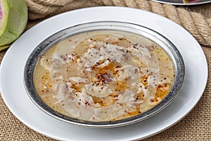 Traditional Turkish Cuisine PaÃ§a Soup; Decent trotter soup Seasoned leg soup  and offal soup. healthy soup