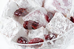 Traditional Turkish delight with cranberries macro image