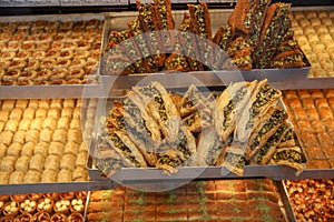 Traditional Turkish delights and desserts, baklava, lokum, cake