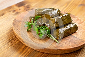 Traditional Turkish Dolma, Sarma or Dolmades Closeup