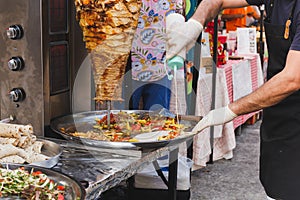 Traditional turkish food Doner kebab in a street vender. photo