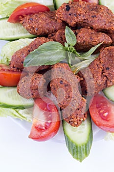 Traditional Turkish foods; bulgur kofte cig kofte