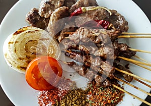 Traditional Turkish foods; Cop sis kebab, grilled meat