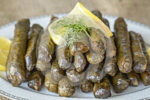 Traditional Turkish foods; stuffed leaves yaprak sarm