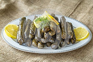 Traditional Turkish foods; stuffed leaves yaprak sarm