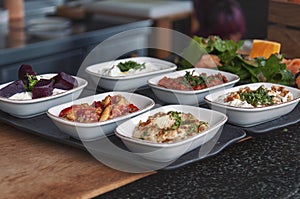 Traditional Turkish and Greek dinner meze table.