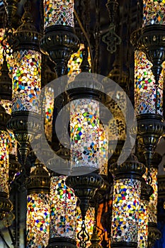 Traditional Turkish lanterns made of colored