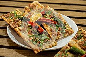 Traditional Turkish meat flatbread and pide from Sivas Turkey photo