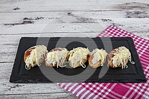 Traditional Turkish pastry pogaca with cheese filling with dill. Turkish name: Sakalli, sacakli, corek - pogaca