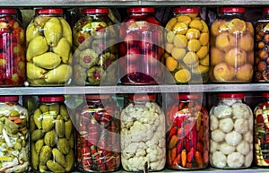 Traditional Turkish pickles of various fruits and vegetables