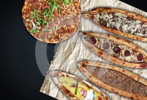 Traditional Turkish pita varieties and Turkish pizza lahmacun