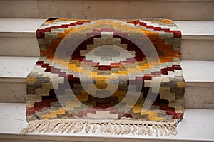 Traditional Turkish rug textile with patterns