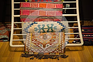 Traditional Turkish rug textile with patterns