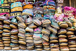 Traditional turkish slippers for sale at Istanbul`s Grand Bazaar photo
