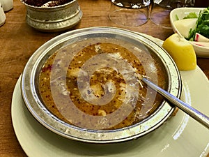 Traditional Turkish Soup Kelle Paca also called Beyran.