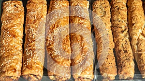 Traditional Turkish sweet rolls with sesame seeds.