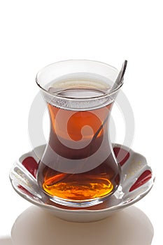 Traditional turkish tea on white