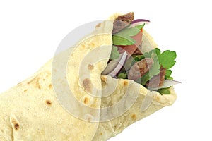 Traditional Turkish wrap roll bread. Durum doner kebab