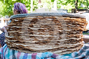 Traditional turkish yufka ekmek, tandir pita ekmek background
