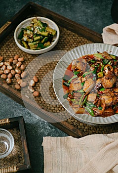 traditional twice cooked pork(huiguorou),Twice cooked pork slices,Sichuan style Chinese dish