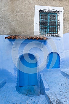 Traditional typical moroccan architectural details in Chefchaouen, Morocco, Africa Beautiful street of blue medina.
