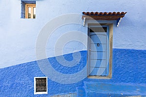 Traditional typical moroccan architectural details in Chefchaouen, Morocco, Africa Beautiful street of blue medina.